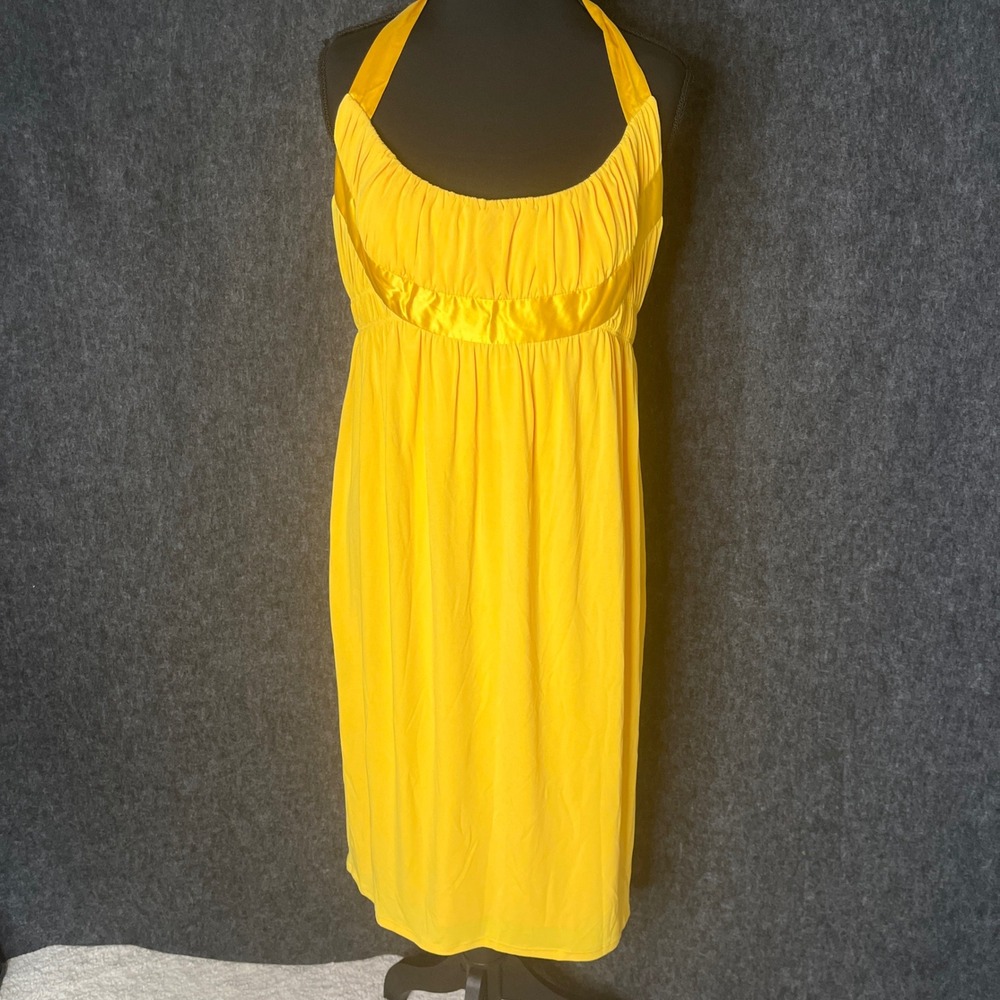 Laundry by Shelli Segal Y2K Yellow Halter Empire Waist Ruched Midi Dress Sz8 NWT